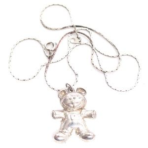 Signed‎ JJ Silver Teddy Bear Pendant Necklace